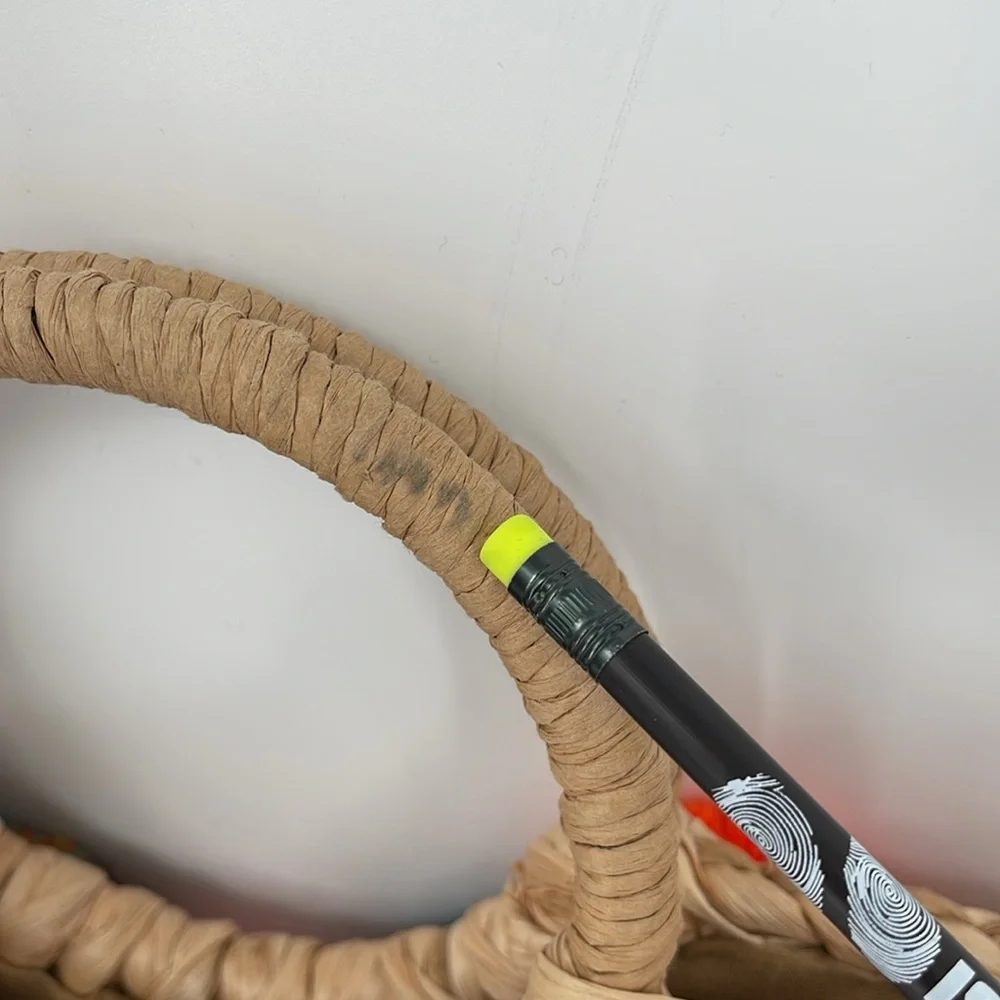 Natural Hand Woven Seagrass with Multicolored Pom Pom’s Light Pink‎ Hewn EUC